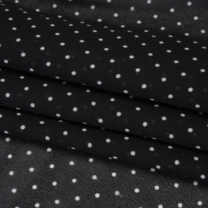 Viscose Georgette Print - Ink Black and Cream Swiss Dots - Designer Deadstock