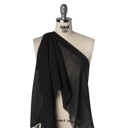 Viscose Georgette Print - Ink Black and Cream Swiss Dots - Designer Deadstock