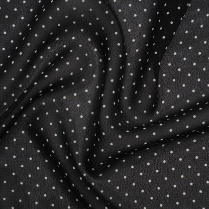Viscose Georgette Print - Ink Black and Cream Swiss Dots - Designer Deadstock