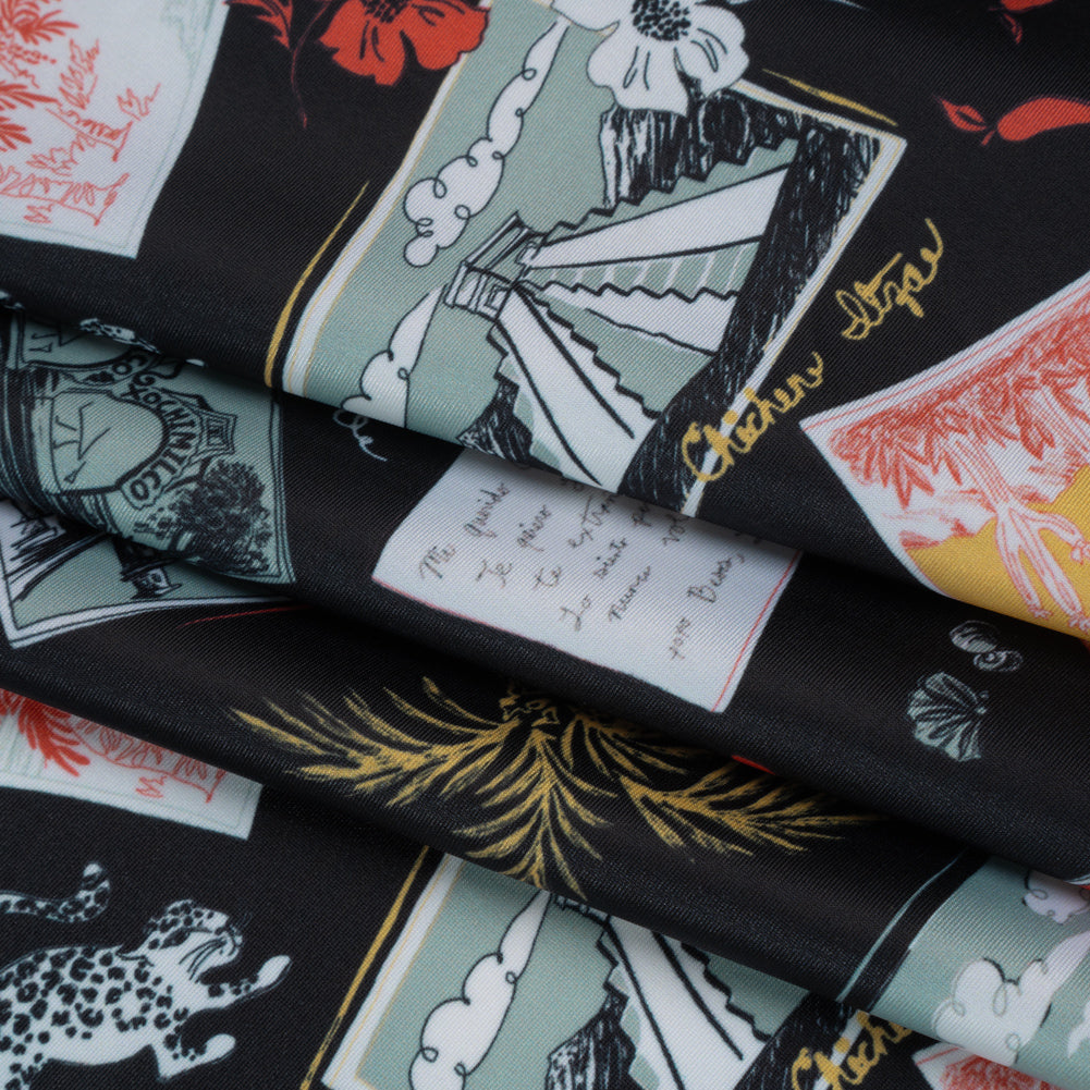 Stretch Econyl Nylon Jersey Print by The Reformation - Love Red, Jade Green and Black Postcard Illustration - Deadstock - Folded