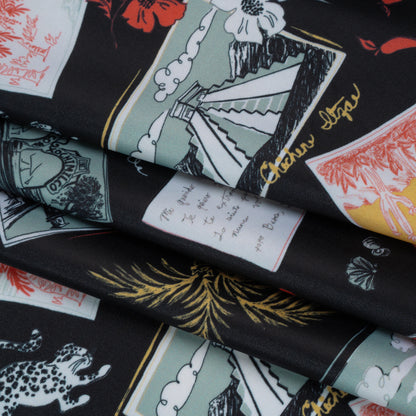 Stretch Econyl Nylon Jersey Print by The Reformation - Love Red, Jade Green and Black Postcard Illustration - Deadstock