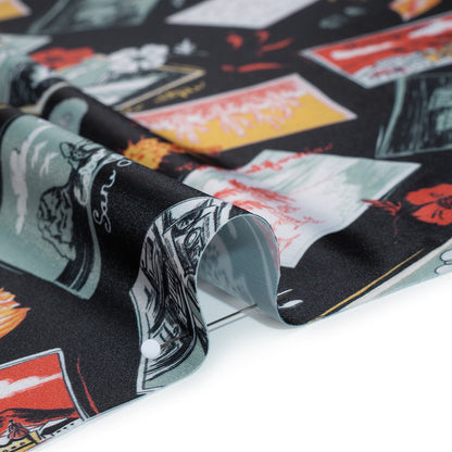 Stretch Econyl Nylon Jersey Print by The Reformation - Love Red, Jade Green and Black Postcard Illustration - Deadstock