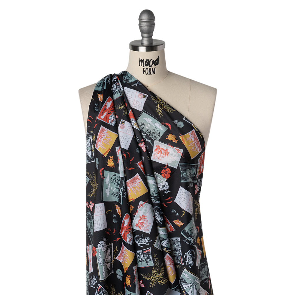 Stretch Econyl Nylon Jersey Print by The Reformation - Love Red, Jade Green and Black Postcard Illustration - Deadstock - Drape