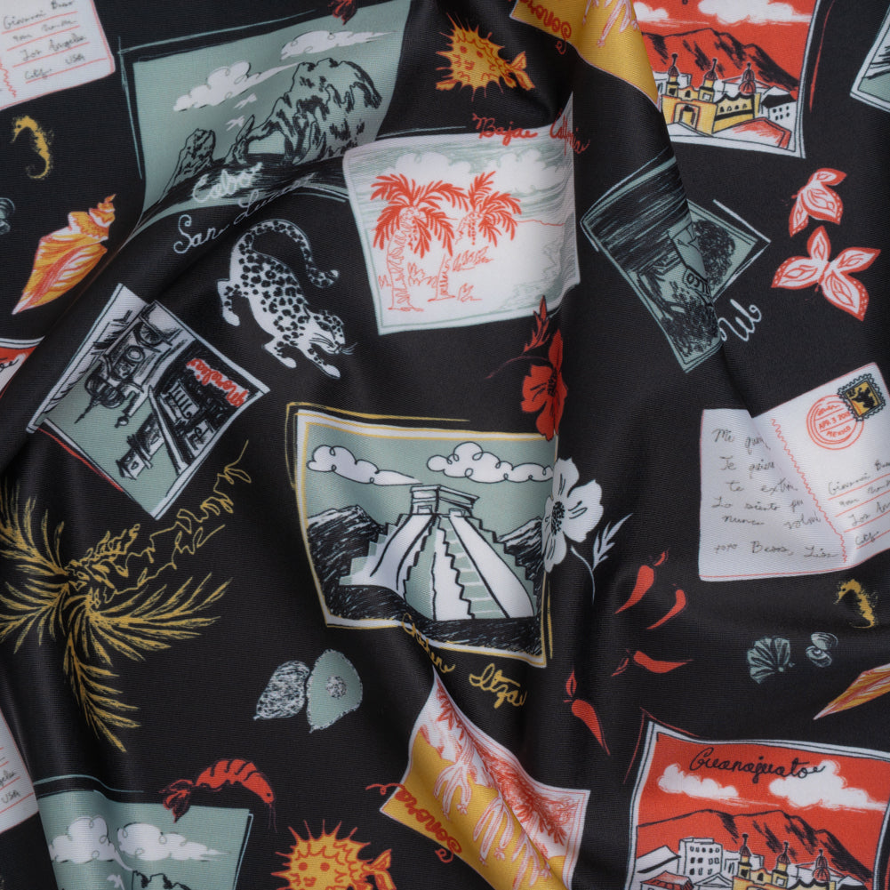 Stretch Econyl Nylon Jersey Print by The Reformation - Love Red, Jade Green and Black Postcard Illustration - Deadstock
