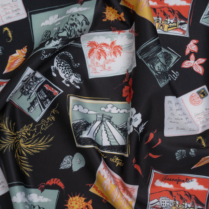 Stretch Econyl Nylon Jersey Print by The Reformation - Love Red, Jade Green and Black Postcard Illustration - Deadstock
