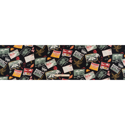Sustainable Viscose Crepe Print by The Reformation - Sage Green, Crimson Red and Black Postcards Illustration - Deadstock