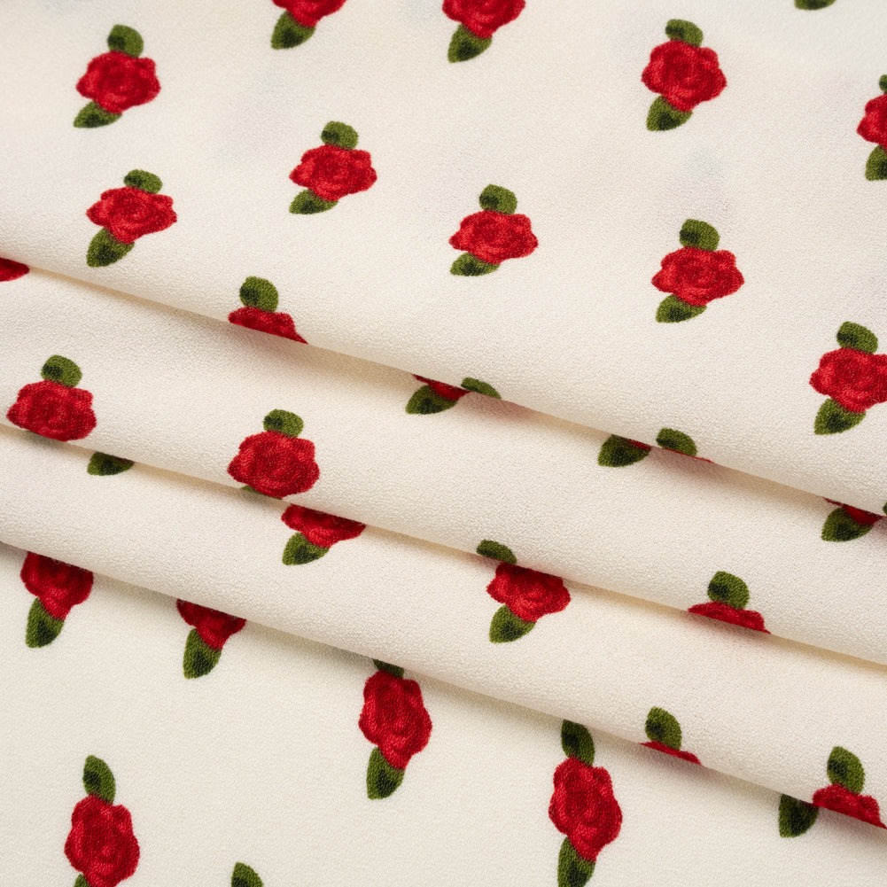 Sustainable Viscose Crepe Print by The Reformation - Ruby Red and Cream Rose Floral - Deadstock
