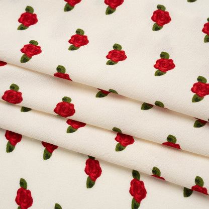 Sustainable Viscose Crepe Print by The Reformation - Ruby Red and Cream Rose Floral - Deadstock