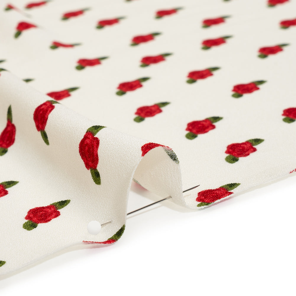 Sustainable Viscose Crepe Print by The Reformation - Ruby Red and Cream Rose Floral - Deadstock