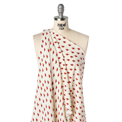 Sustainable Viscose Crepe Print by The Reformation - Ruby Red and Cream Rose Floral - Deadstock