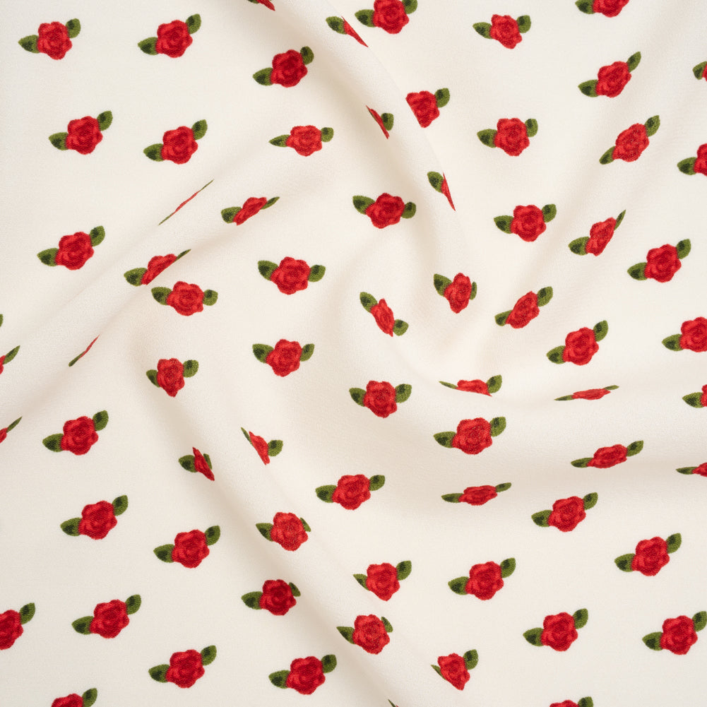 Sustainable Viscose Crepe Print by The Reformation - Ruby Red and Cream Rose Floral - Deadstock