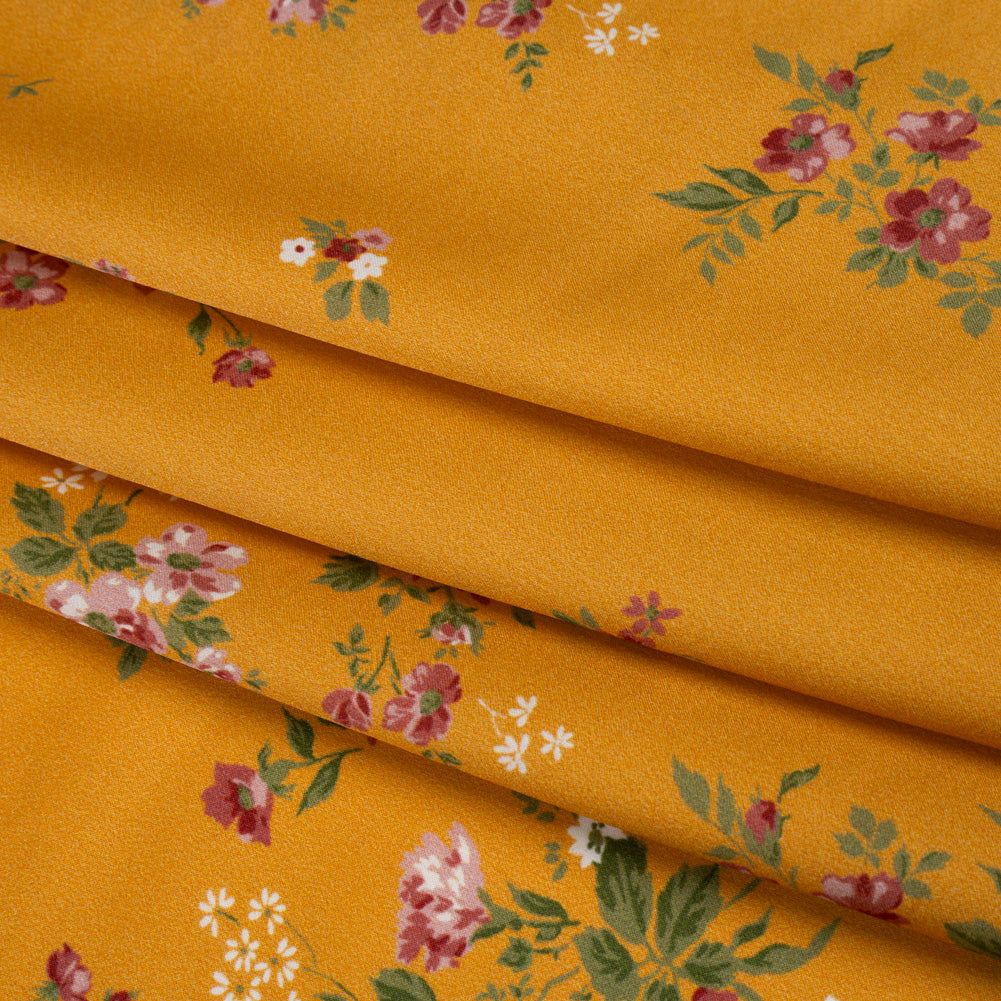 Silk Charmeuse Print by The Reformation - Harvest Gold Yellow, Blush Pink and Soft Red Floral - Deadstock - Folded