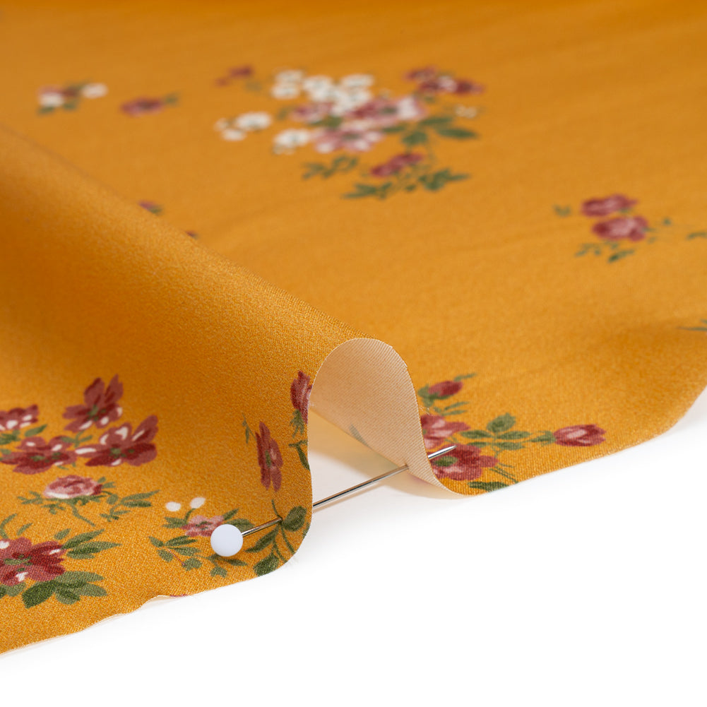 Silk Charmeuse Print by The Reformation - Harvest Gold Yellow, Blush Pink and Soft Red Floral - Deadstock - Detail