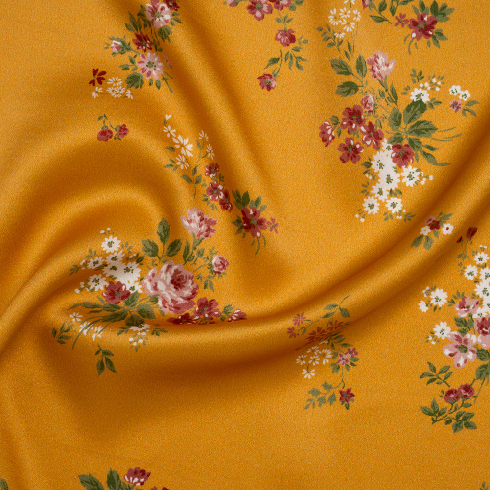 Silk Charmeuse Print by The Reformation - Harvest Gold Yellow, Blush Pink and Soft Red Floral - Deadstock