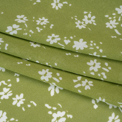 Viscose Georgette Print by The Reformation - Olive Green and White Painterly Abstract Floral - Deadstock
