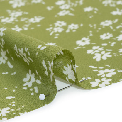 Viscose Georgette Print by The Reformation - Olive Green and White Painterly Abstract Floral - Deadstock