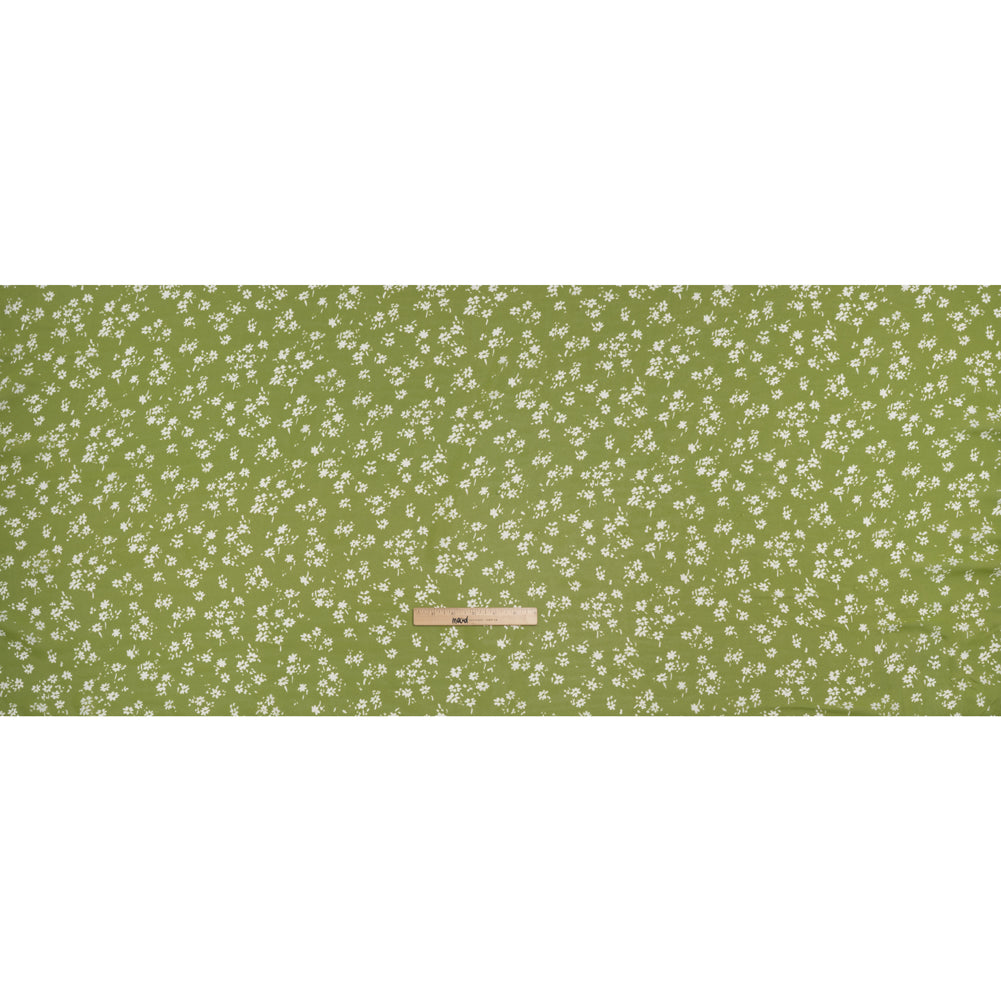 Viscose Georgette Print by The Reformation - Olive Green and White Painterly Abstract Floral - Deadstock - Full