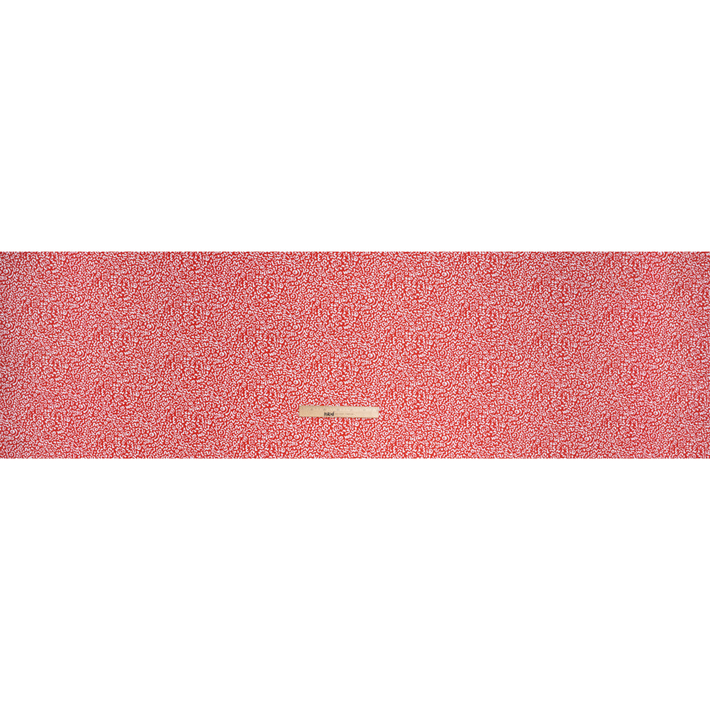 Stretch Econyl Nylon Jersey Print - Vivid Red and White Doodle Illustration - Designer Deadstock - Full