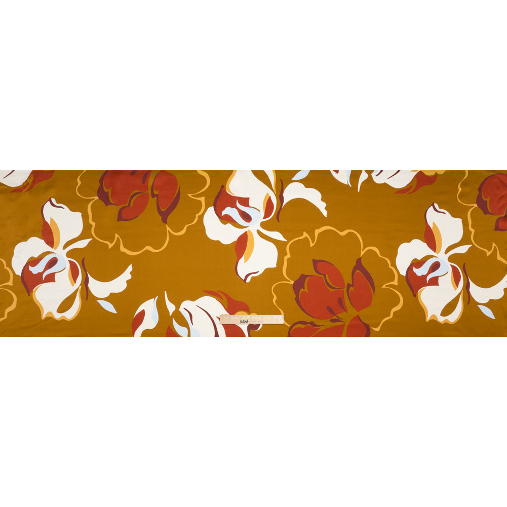 Silk Charmeuse Print - Sepia Brown, Ruby Red and Baby Blue Abstract Floral - Deadstock - Full