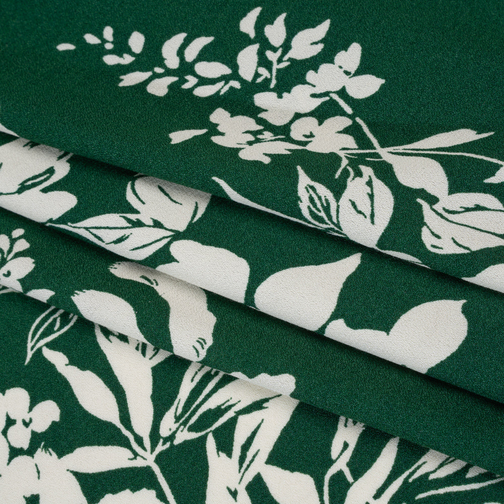 Sustainable Viscose Crepe Print by The Reformation - Dark Emerald Green Tropical Floral - Deadstock - Folded