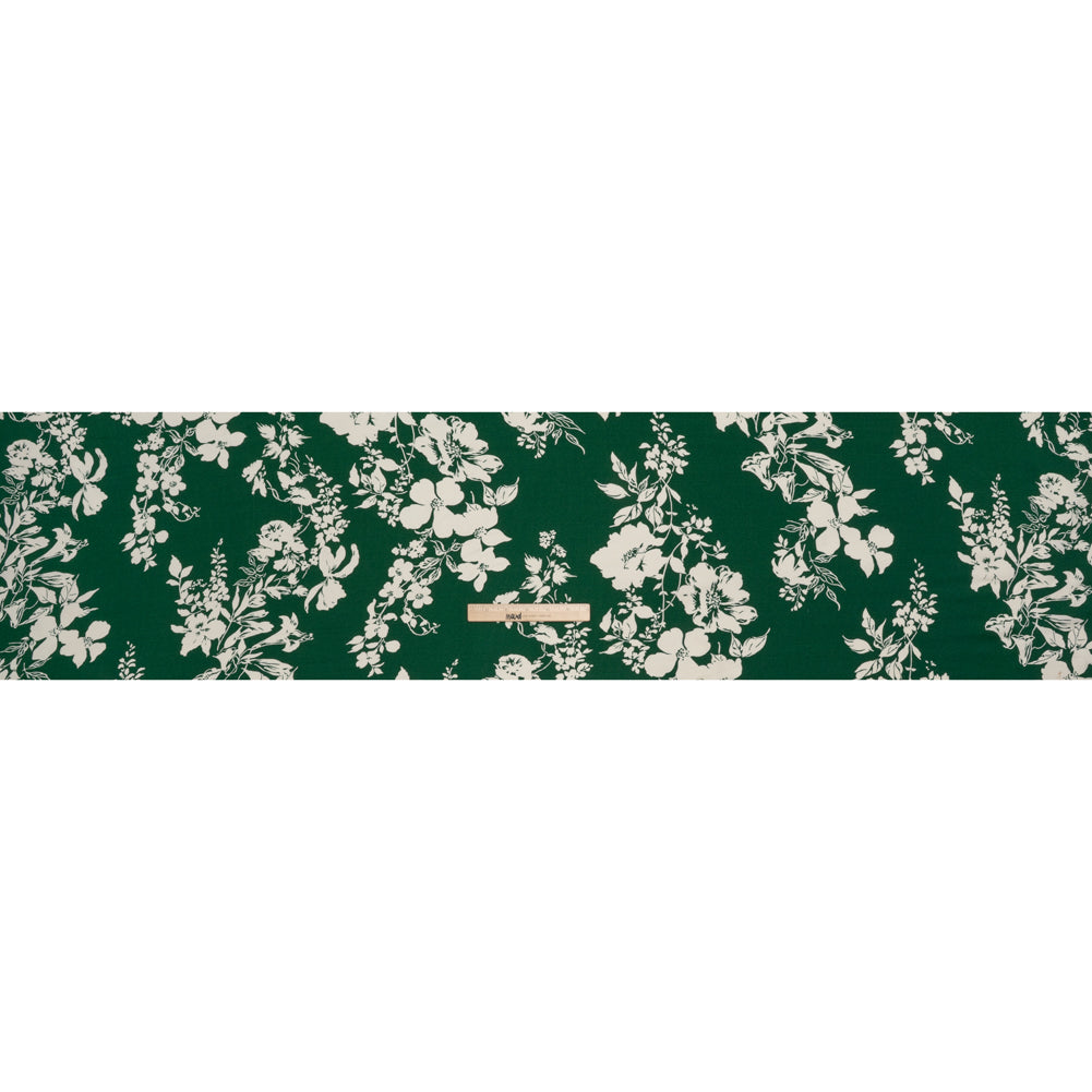 Sustainable Viscose Crepe Print by The Reformation - Dark Emerald Green Tropical Floral - Deadstock - Full