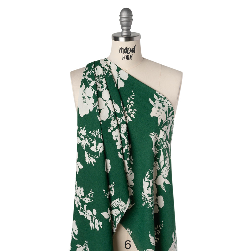 Sustainable Viscose Crepe Print by The Reformation - Dark Emerald Green Tropical Floral - Deadstock - Drape