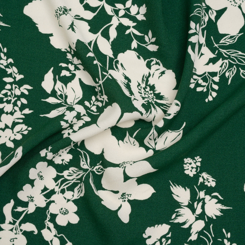 Sustainable Viscose Crepe Print by The Reformation - Dark Emerald Green Tropical Floral - Deadstock