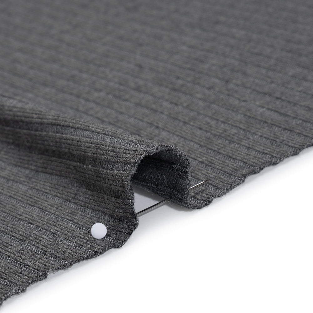 Stretch Tencel Rib Knit - Smokey Gray - Designer Deadstock - Detail