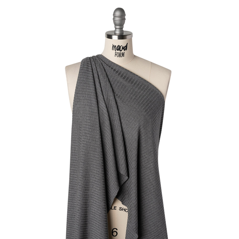 Stretch Tencel Rib Knit - Smokey Gray - Designer Deadstock - Drape
