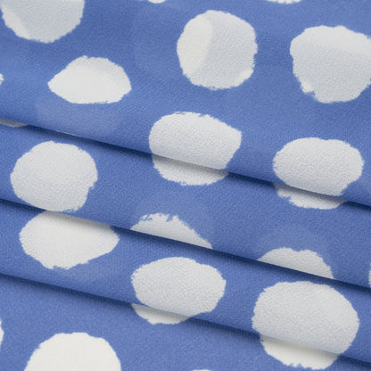 Viscose Georgette Print - Periwinkle Blue and White Uneven Polka Dots - Designer Deadstock