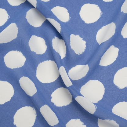 Viscose Georgette Print - Periwinkle Blue and White Uneven Polka Dots - Designer Deadstock
