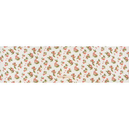 Sustainable Viscose Crepe Print - Soft Red, Moss Green and Light Cream Cherries Illustration - Designer Deadstock
