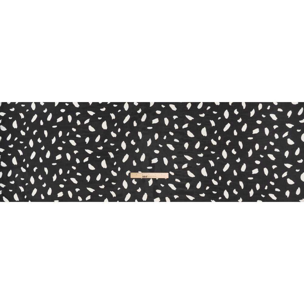 Viscose Georgette Print - Black and Dove White Painterly Brush Strokes - Designer Deadstock - Full