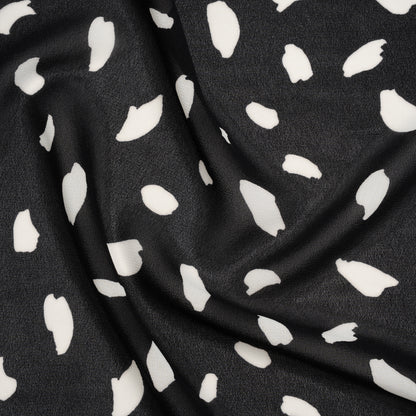 Viscose Georgette Print - Black and Dove White Painterly Brush Strokes - Designer Deadstock