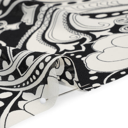 Viscose Georgette Print - Black and Light Cream Abstract Paisley - Designer Deadstock