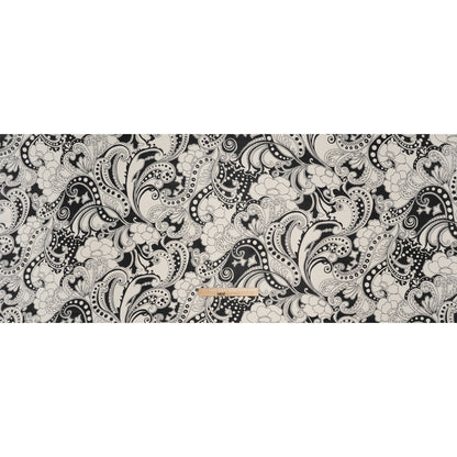 Viscose Georgette Print - Black and Light Cream Abstract Paisley - Designer Deadstock