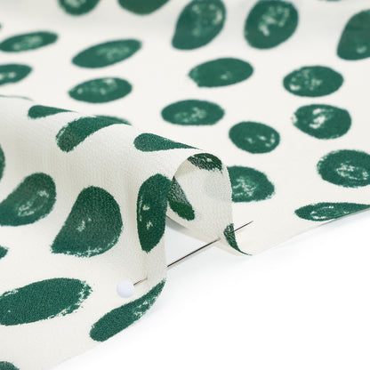 Viscose Georgette Print - Forest Green and Cream Hand-Drawn Spots - Designer Deadstock