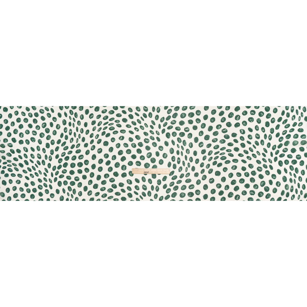 Viscose Georgette Print - Forest Green and Cream Hand-Drawn Spots - Designer Deadstock - Full