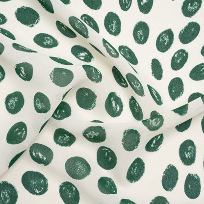 Viscose Georgette Print - Forest Green and Cream Hand-Drawn Spots - Designer Deadstock