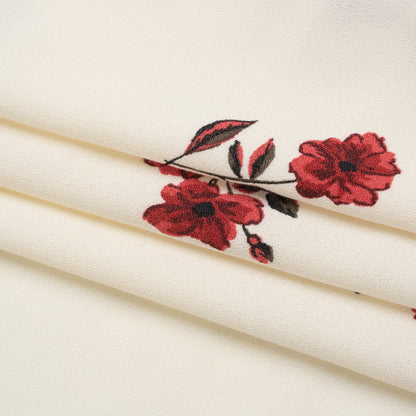 Sustainable Viscose Crepe Print - Scarlet Red and Cream Floral - Designer Deadstock