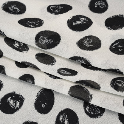 Viscose Georgette Print - Black and Cream Hand-Drawn Spots - Designer Deadstock
