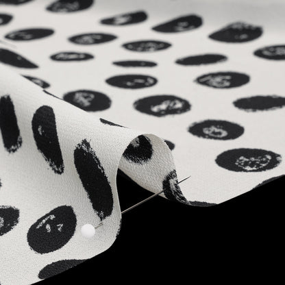 Viscose Georgette Print - Black and Cream Hand-Drawn Spots - Designer Deadstock