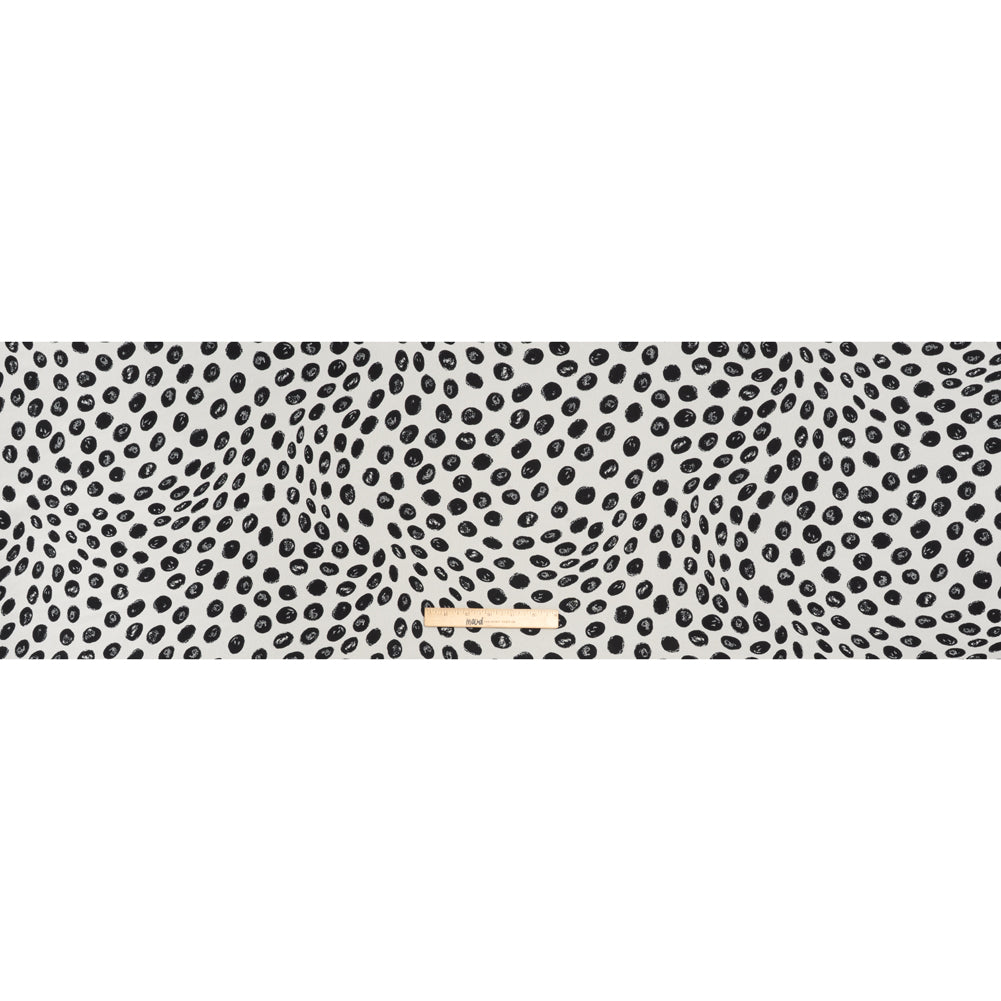 Viscose Georgette Print - Black and Cream Hand-Drawn Spots - Designer Deadstock - Full