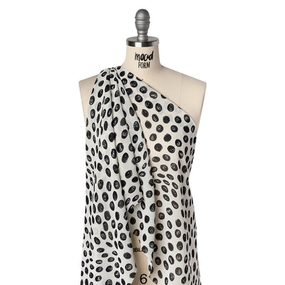 Viscose Georgette Print - Black and Cream Hand-Drawn Spots - Designer Deadstock