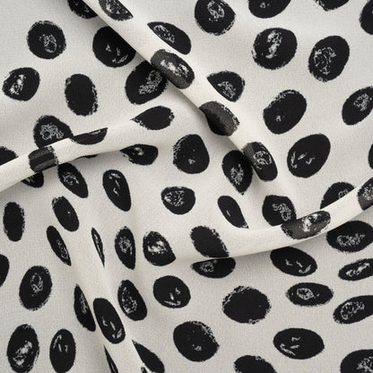 Viscose Georgette Print - Black and Cream Hand-Drawn Spots - Designer Deadstock