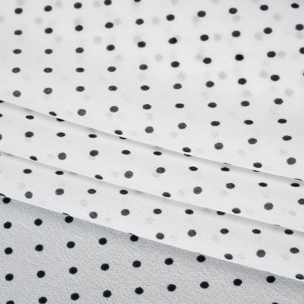 Viscose Georgette Print - Vanilla White and Black Swiss Dots - Designer Deadstock - Folded