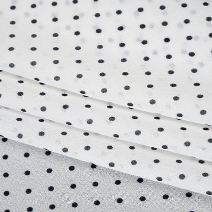 Viscose Georgette Print - Vanilla White and Black Swiss Dots - Designer Deadstock