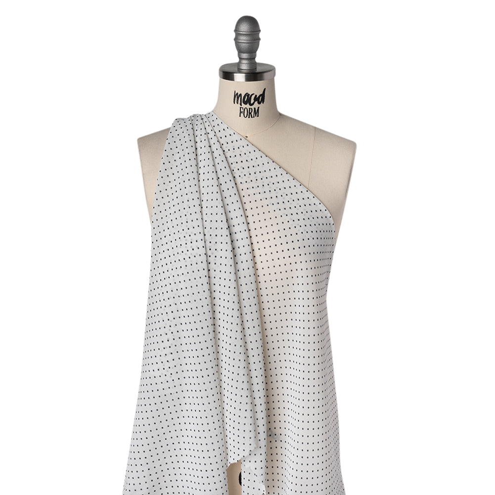 Viscose Georgette Print - Vanilla White and Black Swiss Dots - Designer Deadstock - Drape