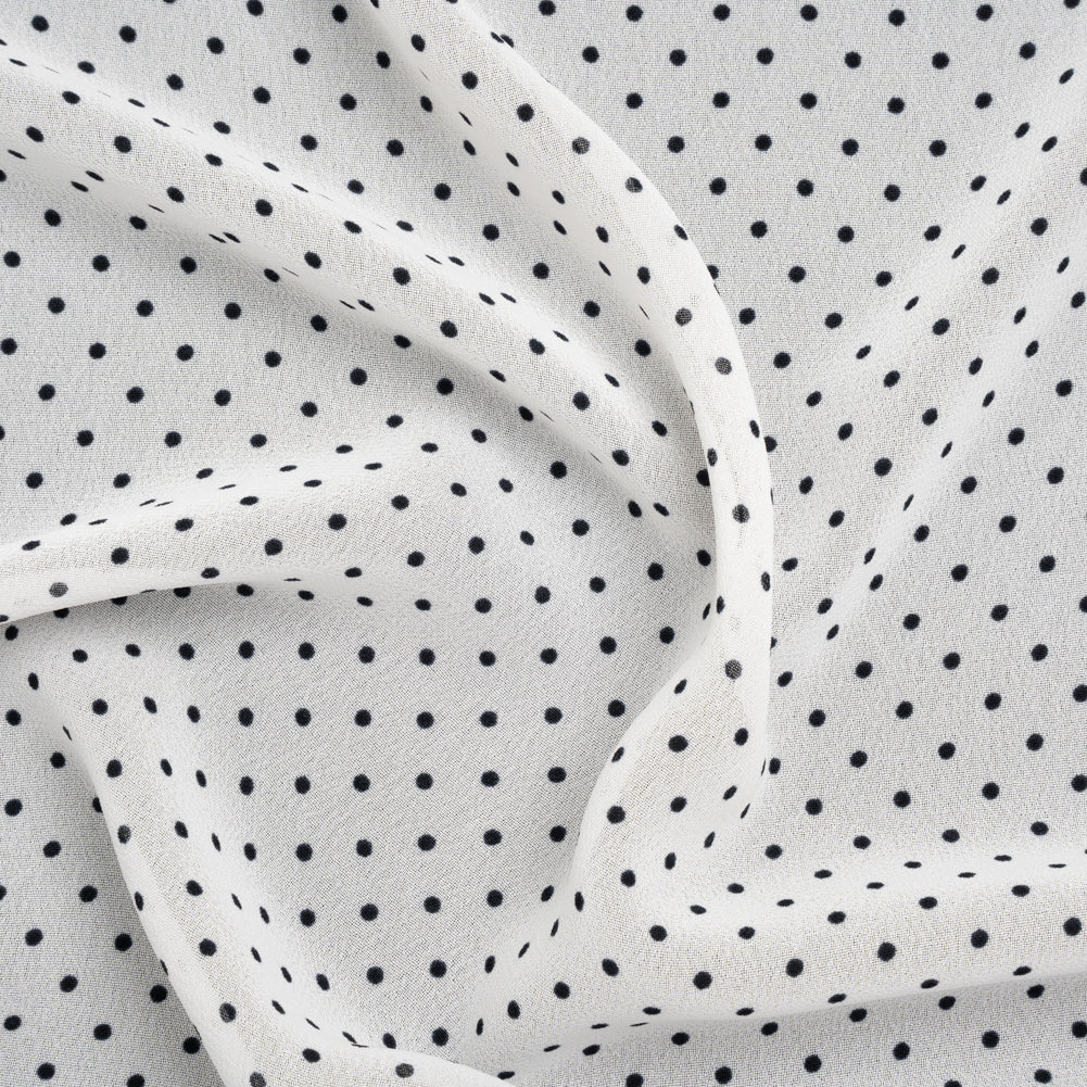 Viscose Georgette Print - Vanilla White and Black Swiss Dots - Designer Deadstock