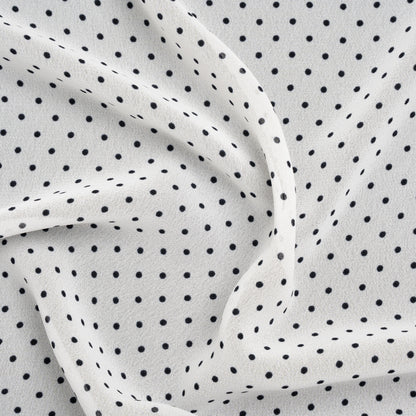 Viscose Georgette Print - Vanilla White and Black Swiss Dots - Designer Deadstock